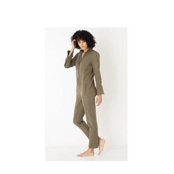 ASKK NY Zip Front Long Sleeve Utility Jumpsuit Linen Lyocell In Green Size 3 - Picture 3 of 13